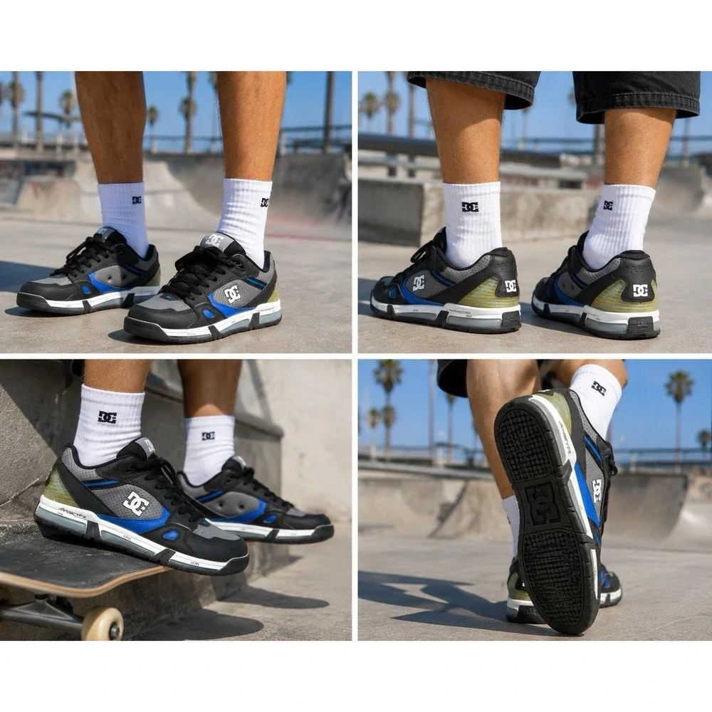 DC Shoes Impact FX Leather Skate Shoes Black Gray Blue Men's US 7.5 EU 40 Skate